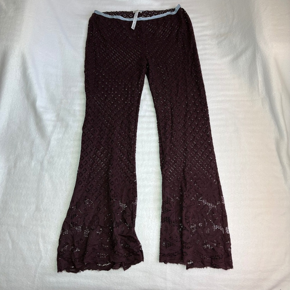 Intimately Free People Burgundy Lace Flare Pants Sheer Bell Bottoms Small